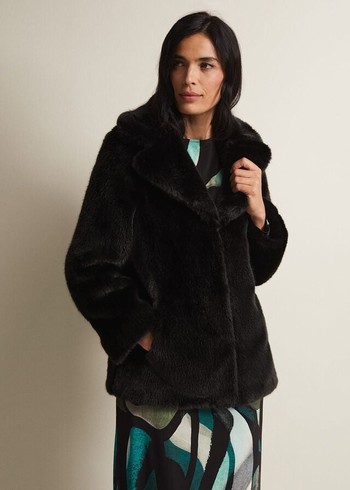 Phase Eight Megan Faux Fur Coats Black USA | 9584701-CT